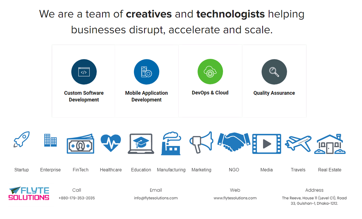 flytesoft's tweet photo. We’re a #software development firm that designs, develops, and deploys #customsoftwaredevelopment solutions for organizations that want to make an impact through digital #technology.

Let's Discuss:
https://t.co/jDGJfEvsX9
Phone: +880-179-353-2035
Email: info@flytesolutions.com https://t.co/wQIP0QrU4T