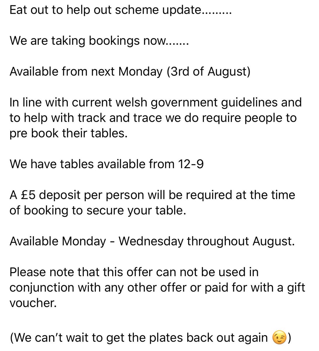 FatBoarWXM's tweet photo. ‘Eat Out To Help Out’ scheme update..... https://t.co/pC1tfSoxqA