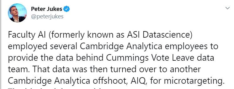 12/. It was reported that a £400K contract awarded directly to Faculty allows them to analyse social media data, utility bills & credit rating scores. Details are unknown b/c the published contract was partly redacted.Ben Warner joined No.10 in 2019. He sat in 13 SAGE meetings.