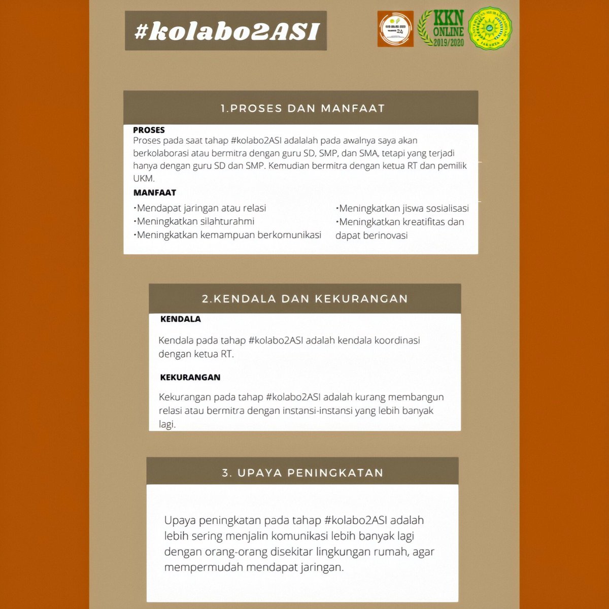 KUmj24's tweet photo. Tahap dari keempat dari 5-ASI merupakan #ev4luASI, Saya Fini Cahyani 2017710090 akan memaparkan hasil #ev4luASI dari setiap tahapan dan program kegiatan yang saya lakukan, berikut hasil evaluasi dari tahap #1deASI, #kolabo2ASI dan #r3alisASI : https://t.co/e7C3H2YyGA