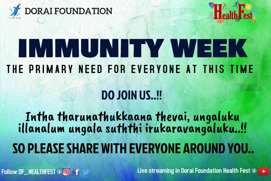 DF_HealthFest's tweet photo. Week 2 - IMMUNITY To know more about significance of staying immune and fit, do join us this week in our Health fest emphasizing on Immunity.

https://t.co/kqEvJGqwpM

Stay tuned for more updates!! ✌✌
#healthfest2020  #nutrition #psychology #fitness #doraifoundation https://t.co/WkuHDReTCy