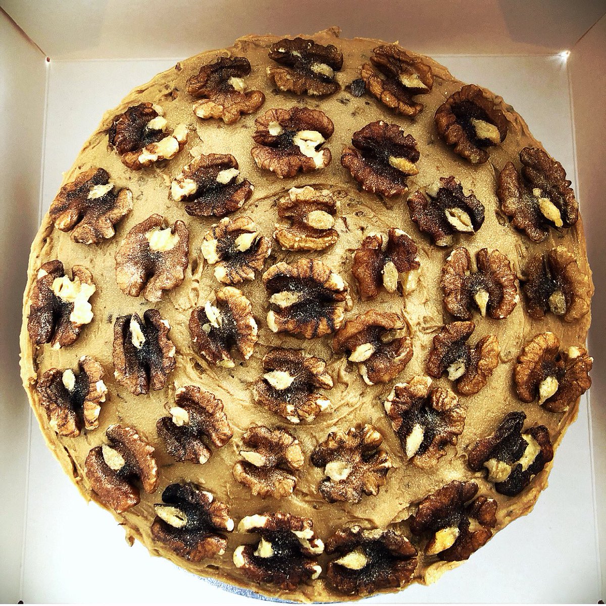 elthamjons's tweet photo. Coffee &amp; Walnut Cake.. has just left the kitchen to go to our old manor #EarlshallRd Sponge soaked in vanilla syrup, smothered in Walnut &amp; Coffee Buttrcream with a hint of Toffee! #coffeeandwalnut #delivery #bakers #NewBusiness #elthamjons https://t.co/GVfw6br1cL