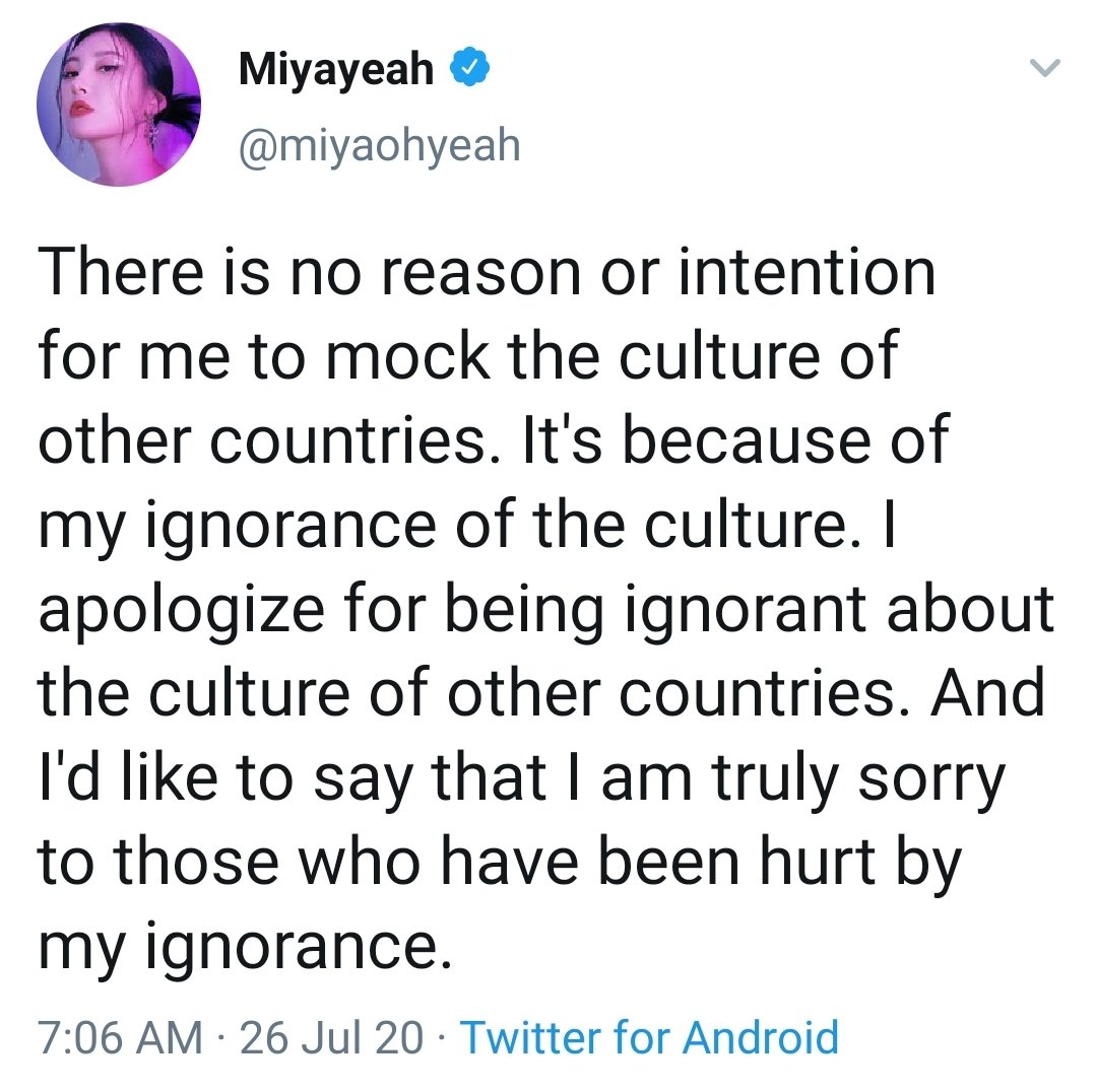 She INMEDIATLY (less than an hour when posted) took down a video on tik tok because fans said it was culturally insensitive