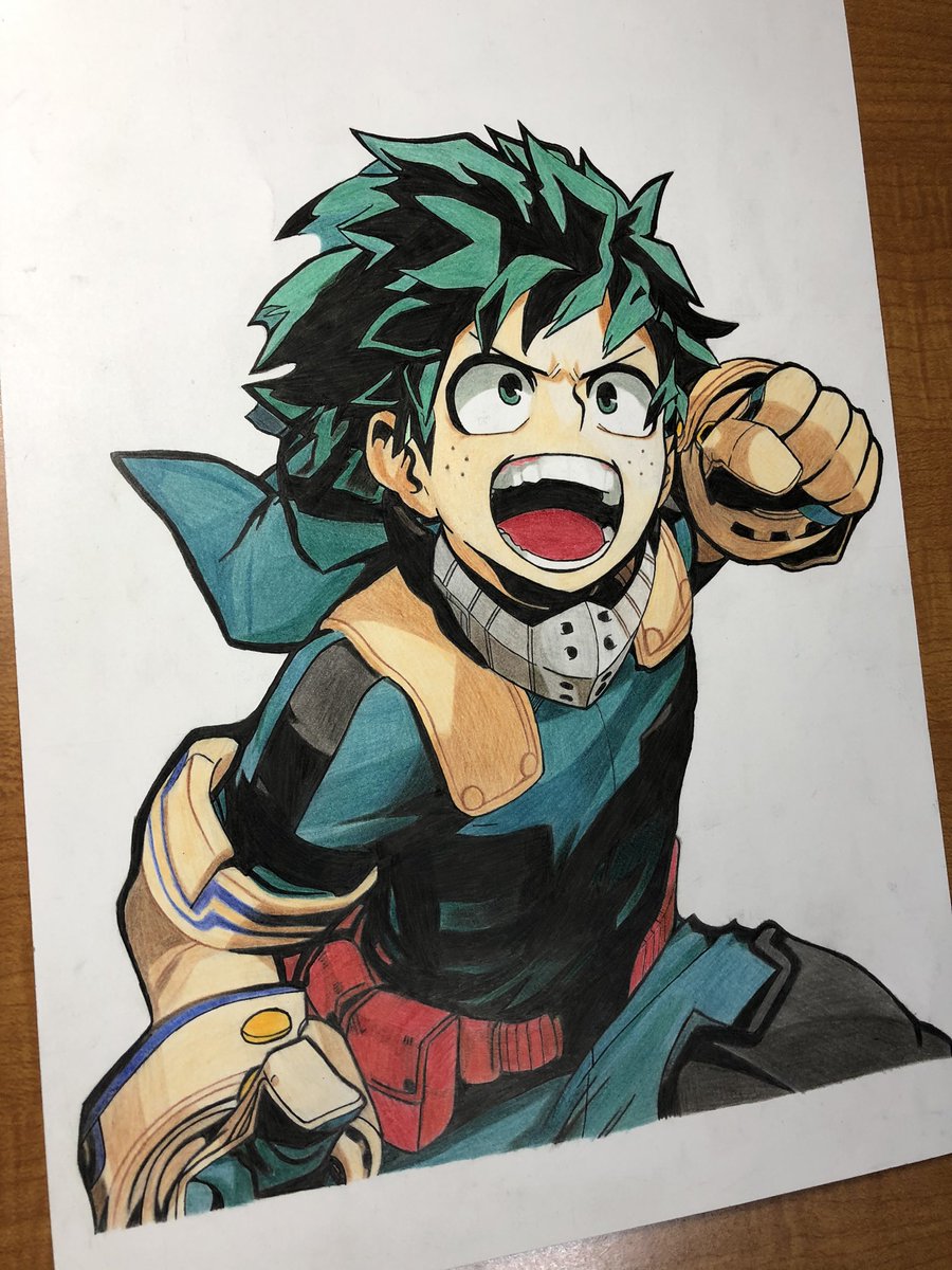 midoriya izuku 1boy male focus gloves green hair open mouth solo green eyes  illustration images