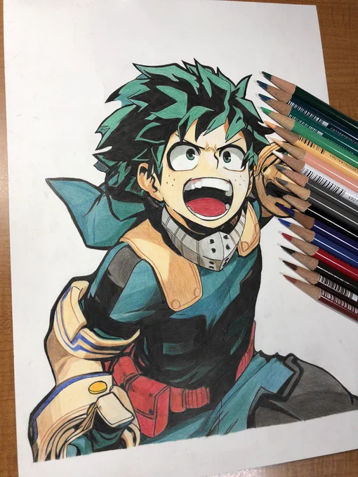 僕のヒーローアカデミアより緑谷出久描きました!
#緑谷出久 
#僕のヒーローアカデミア 
#模写 
#色鉛筆 