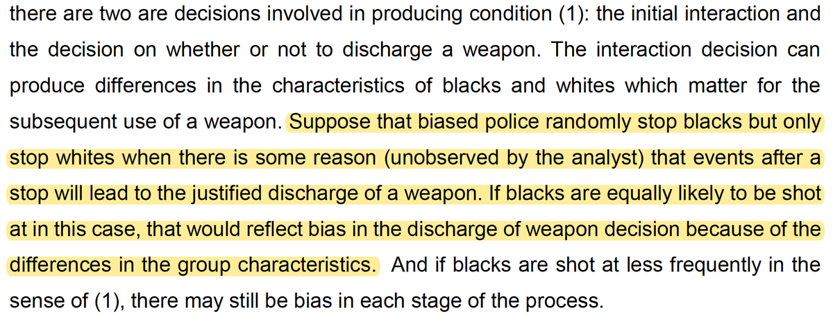 Here's the key point: bias in initial contacts can lead to misleading inferences based on use of force conditional on contact: