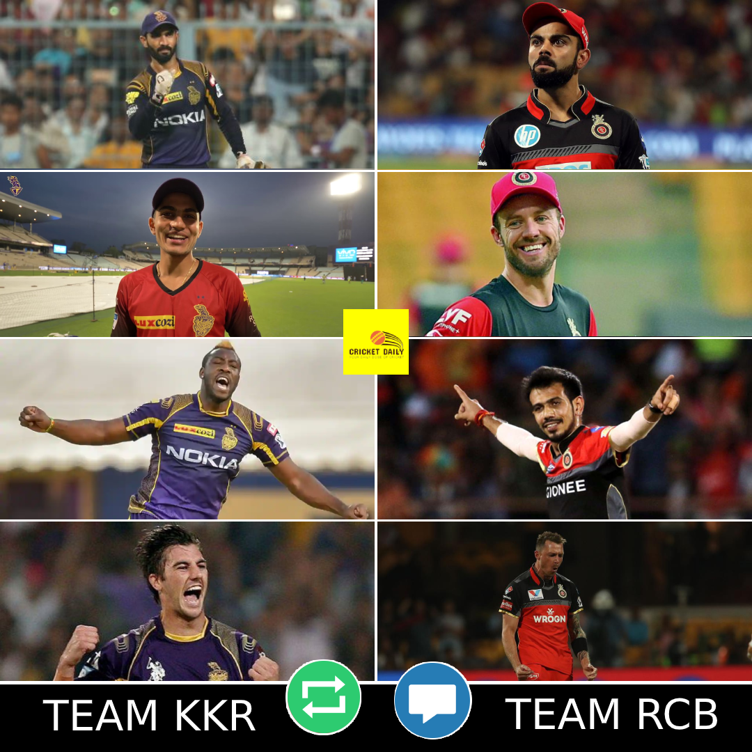 CricketDailyIN's tweet photo. #IPLBattle

Its KKR vs RCB in #IPL 😠

Its Kolkata Knight Riders 🔄 vs Royal Challengers Bangalore 💭 Time.

Karthik vs Kohli 🏏

Gill vs ABD 😍

Russell vs Chahal 😜

Cummins vs Steyn ⚾

Who is Your Favorite Team?

#IPL2020 #IPL13 #VivoIPL #KKR #RCB #KorboLorboJeetbo  #PlayBold https://t.co/cX1ppvbpBo