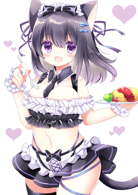 手作りオムライスを食べさせてくれる猫耳メイド水着ちゃん 