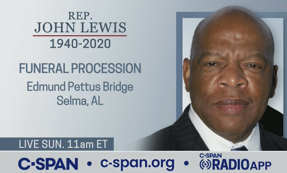 John Lewis funeral procession:  https://www.c-span.org/video/?474216-1/edmund-pettus-bridge-processional-honor-rep-john-lewis-1940-2020.  #JohnLewisRIP