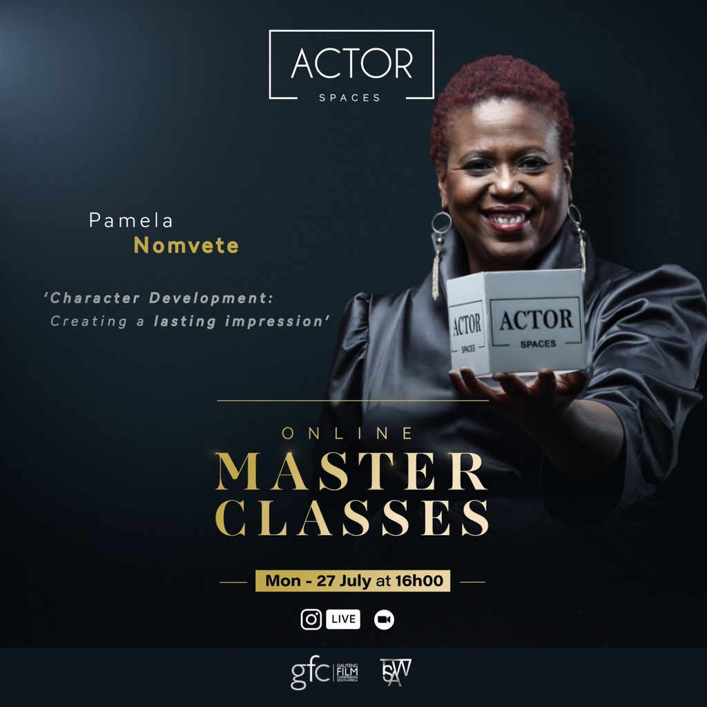 actorspaces's tweet photo. Join us tomorrow!!! Actor Spaces, has partnered up with @GautengFilmCom and @tsaw_online to host free Online Masterclasses.
Meet our Master - Actor, Director and Writer @Pamelanomvete Character development Zoom |27 July 4pm 2020
#ActorSpacesMasterclass
#ActorSpaces
#GFC
#TSAW https://t.co/jMJPD0a9JC