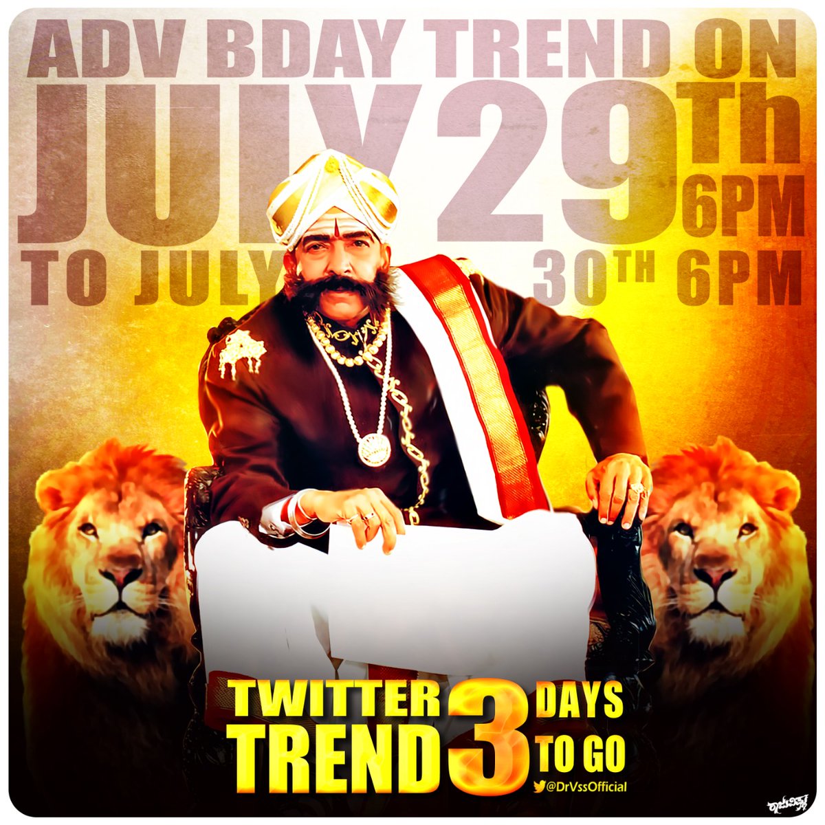 DrVssOfficial's tweet photo. 50 ದಿನಗಳ ಟ್ವಿಟರ್ ಟ್ರೆಂಡ್ ಗೆ #3ದಿನ‌ ಬಾಕಿ.

ನಿಮಗೆ 70 ವರ್ಷ
ನಮಗೆ ಪ್ರತಿ ನಿಮಿಷ ಹರುಷ
ಅಭಿಮಾನಿಗಳ ಮಹಾಪುರುಷ
ನಿಮ್ಮ ವರುಷ ನಮಗೆ ಹರುಷ.

From 𝙅𝙪𝙡𝙮 29th 6pm To 𝙅𝙪𝙡𝙮 30th 6pm 
(𝟮𝟰 𝗛𝗼𝘂𝗿𝘀 𝗧𝗿𝗲𝗻𝗱)

#DrVishnuAdvBdayTrendOnJuly29 https://t.co/5bIZFkGjRS