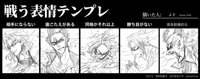 #戦う表情テンプレ をお借りしました……!一人の表情変化じゃなくてけおえむ擬人化組4体ですですすみません(※怪獣擬人化) 