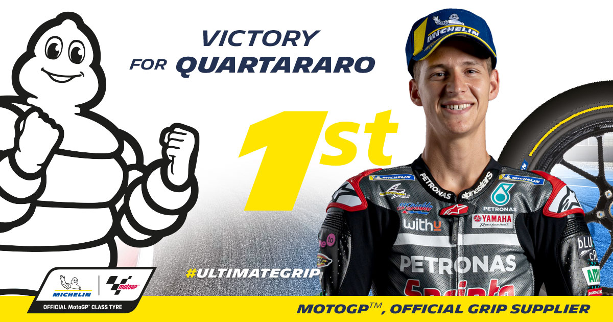 Michelin_Sport's tweet photo. BREAKING NEWS: @FabioQ20 wins the #AndaluciaGP 👏👏👏

#MichelinMotoGP #UltimateGrip https://t.co/S9mkJcBW6S