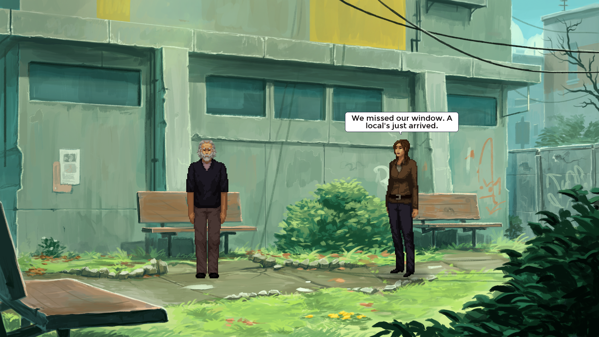 WadjetEyeGames's tweet photo. Woo! First time I get to do a #screenshotsaturday in years. I'm so happy that I don't even care it's Sunday.

Anyway, first WIP background of my (very placeholder, very VERY not final) next personal project "Old Skies." Sprites are obviously taken from Unavowed. https://t.co/TfD5fIPGiz