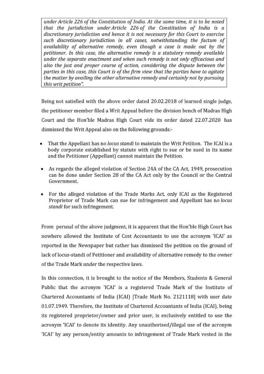theicai's tweet photo. Illegal and Unauthorized use of the acronym "ICAI" by the Institute of Cost Accountants of India
For more details please visit
https://t.co/dg7tj6RdsY
@atulguptagst @JambusariaNihar https://t.co/7k7CF5Pp3E