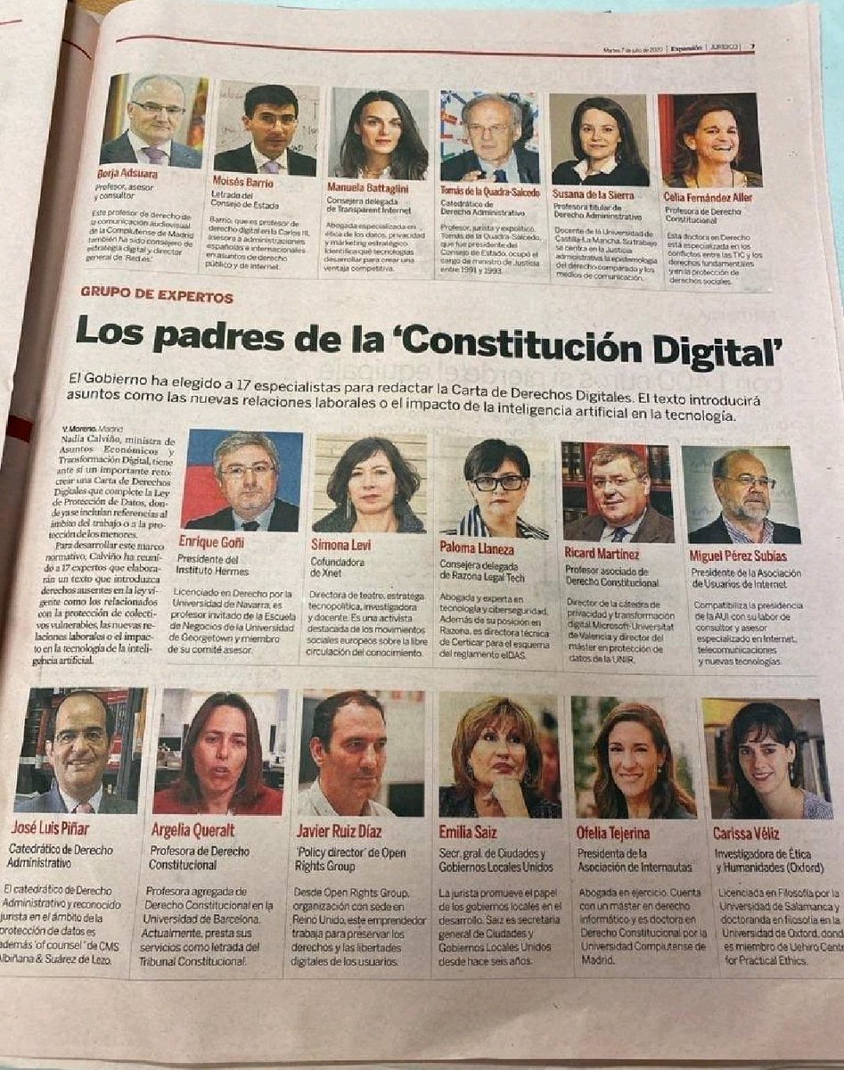 Los padres de la 'Constitución Digital' @adsuara, @argeliaqueralt, @PalomaLLaneza, @simonalevi, @manuelabat @TomasdelaQuadra, #susanadelasierra, #celiafernandez 🚀