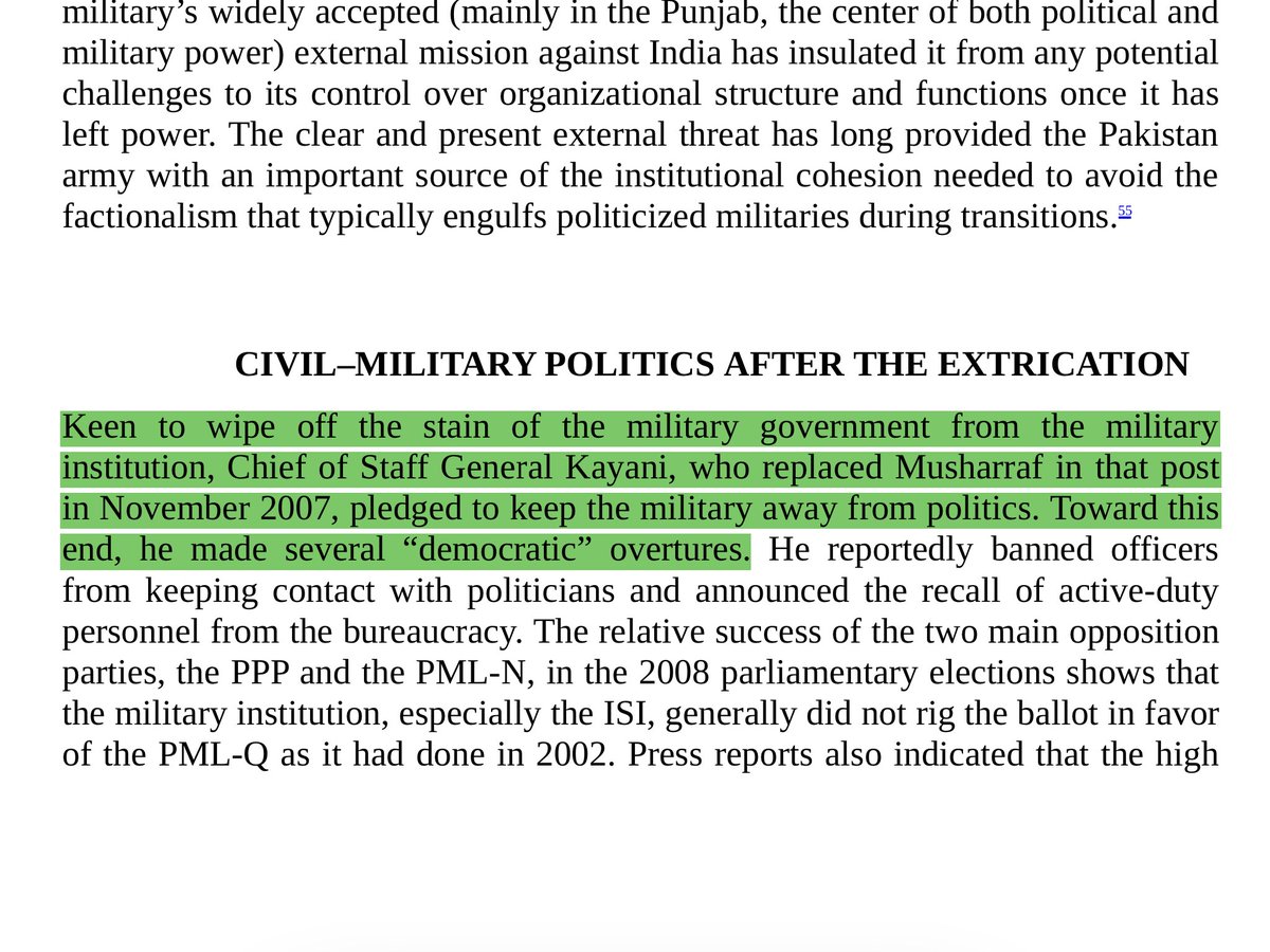 Keen to wipe off the stain of the military government from the military institution, Chief of Staff General Kayani, who replaced Musharraf in that post in November 2007, pledged to keep the military away from politics. Toward this end, he made several “democratic” overtures.
