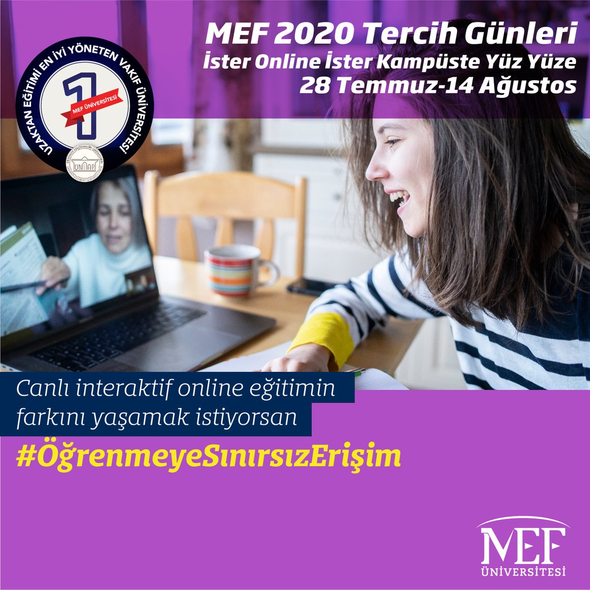 MEF Üniversitesi’nin hem Online hem de Kampüsteki Tercih Günlerine seni de bekliyoruz. 14 Ağustos’a kadar Akademisyenlerimizle, her bölümden Öğrencilerimizle ve Uzman Rehber Öğretmenlerimizle sana yardım için hazırız. İstersen Maslak kampüsümüze gelerek, istersen