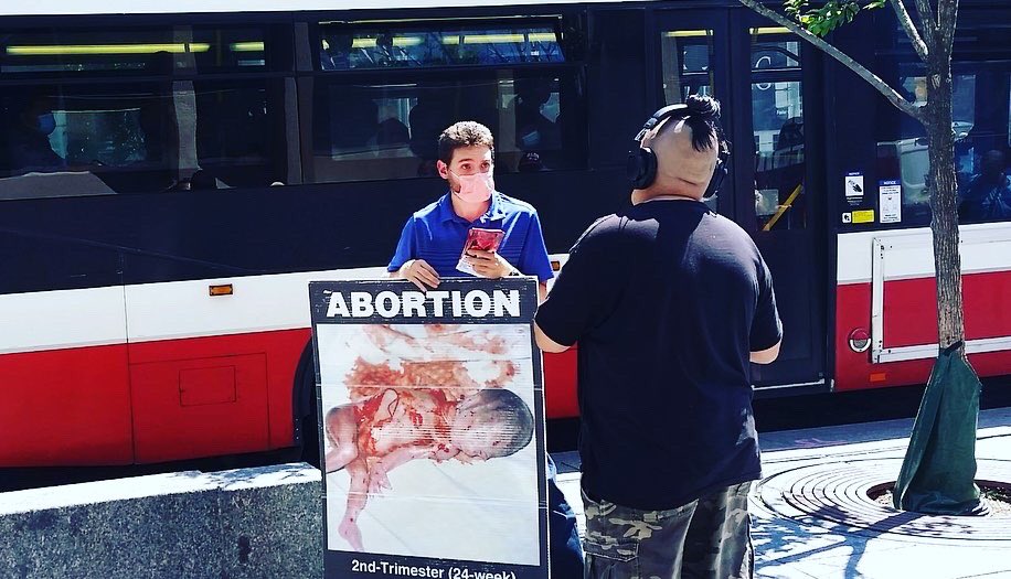 endthekillingTO's tweet photo. Josh changed a man’s mind this week by showing him videos of healthy children in the womb &amp; then a video of what abortion does to them. He said, “Wow. That’s - that’s just wrong.”

#prolife #prochoice #abortion #prolifeTO #toronto https://t.co/l3EUmcV88e
