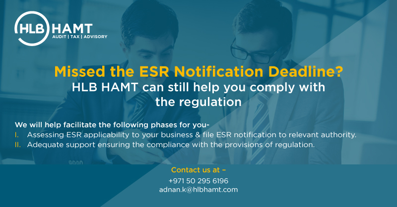 HLB_Hamt's tweet photo. Missed the ESR Notification deadline? HLB HAMT can still help you
#ESR #EconomicSubstanceRegulation #ESRNotification #ESRFiling #Deadline #UAE #HLBHAMT https://t.co/Ox0WFbIVUX