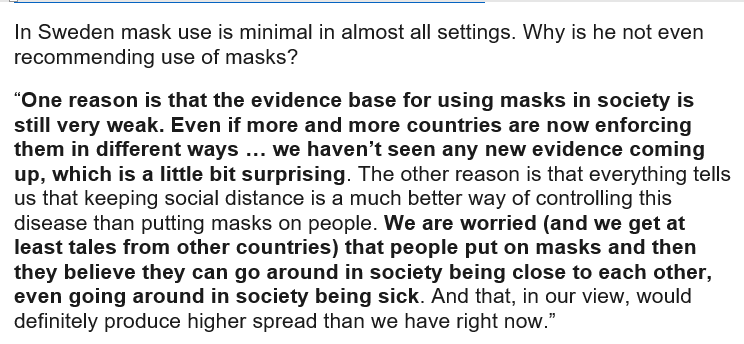 Remarkably honest, unhysterical, & informative interview of Sweden’s Anders Tegnell on C19: “Why we aren’t wearing masks in Sweden” (1/6) https://unherd.com/2020/07/swedens-anders-tegnell-judge-me-in-a-year/