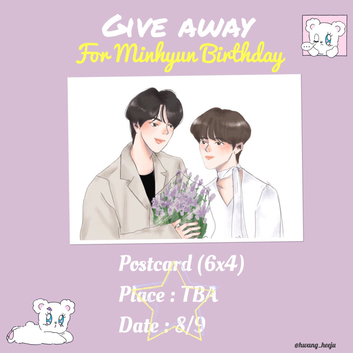 hwang_heeju's tweet photo. 🌙Give Away for Minhyun Birthday🎂
- Postcard (6x4)
- Place : TBA
- Date : 8/9 (วันเกิดมิ้ร)
หมายเหตุ : สถานที่เป็นเฟ่ที่จัดวันเกิดมิ้รฮับ เดี๋ยวเราแจ้งสถานที่อีกที
#minhyunbin #nennyeon #넨년 #binmin #มินฮยอนบิน #บินมิน #เนนนยอน https://t.co/SCOskduNhz