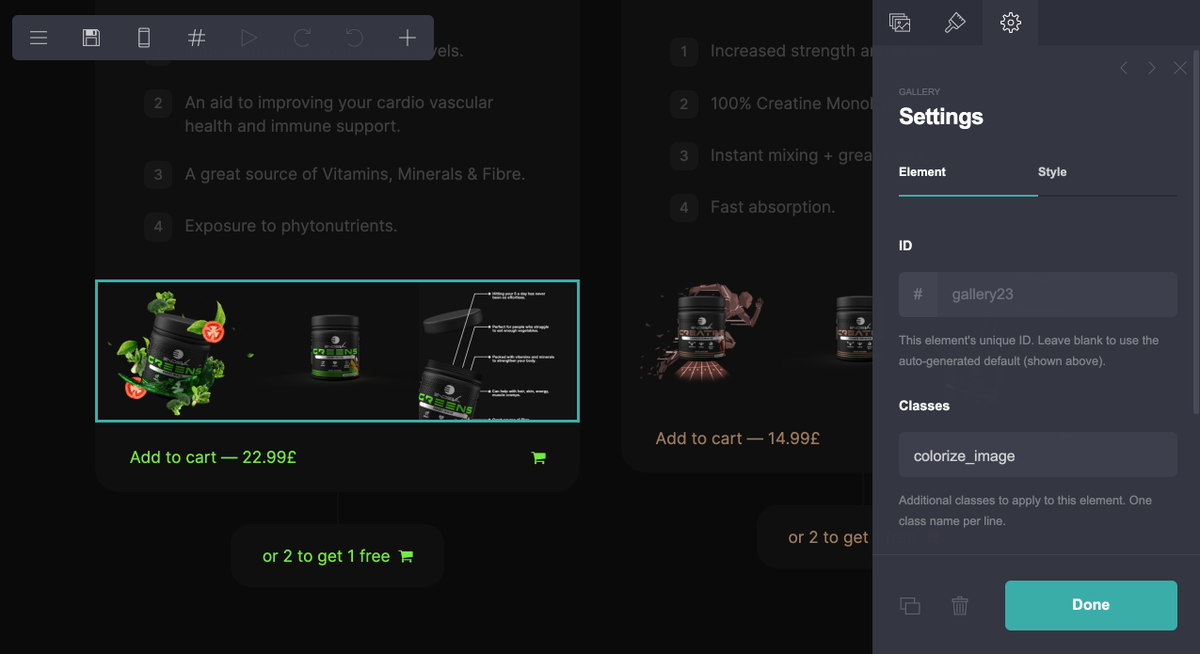 1foehn's tweet photo. 🍀 Next one fam:

1st IMG > How to colorize the Gallery element in carrd on hover over

2nd IMG > Assign class name to gallery element (Settings > Element > Classes)

3rd IMG > Add Embed element to the page with the CSS code below 👇

🤓 Any additional questions? https://t.co/WBkYuWLkYS