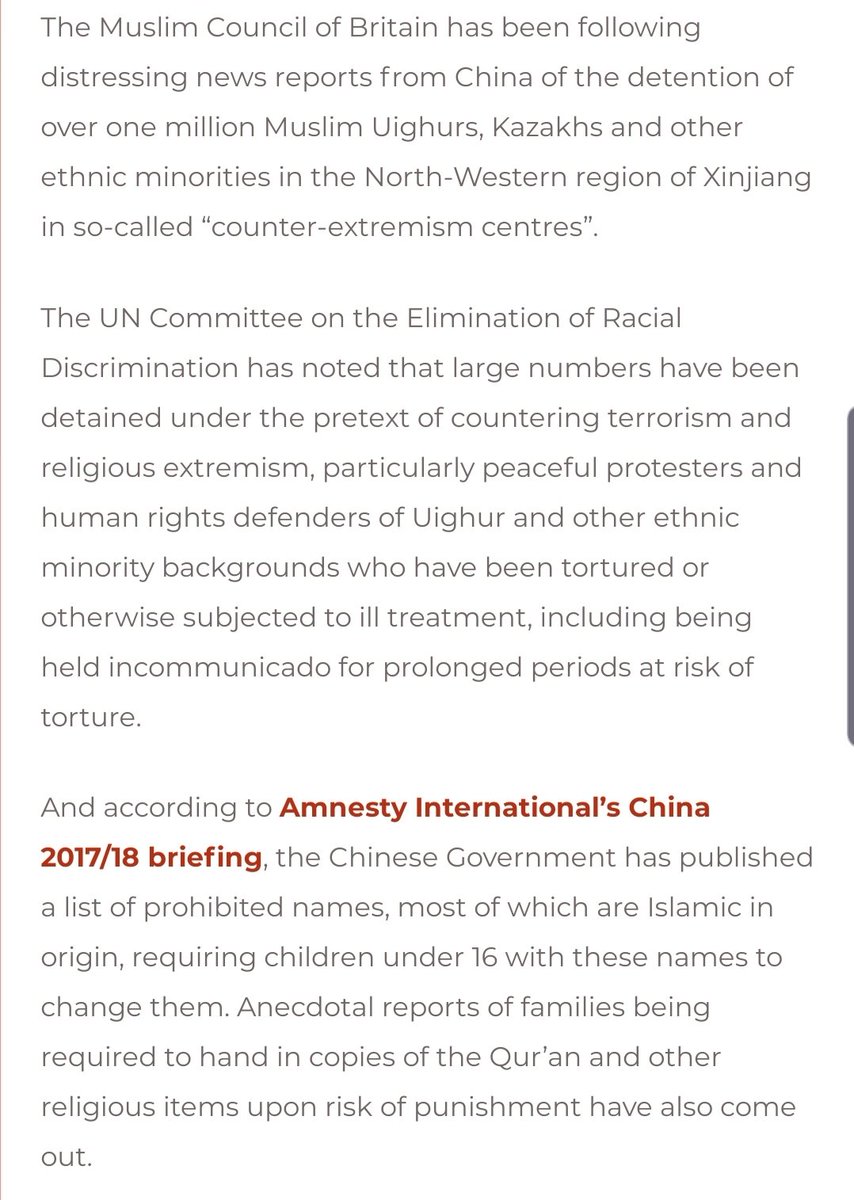 3. In 2019, the MCB issued a statement on the Uighur Muslims, highlighting the detention of over one million Muslim Uighurs, Kazakhs and others in Xinjiang https://mcb.org.uk/mcb-updates/detention-of-muslim-uighurs-in-china/