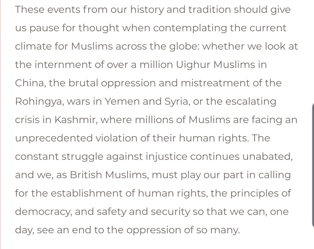 7. In 2019, we also called out "the internment of over a million Uighur Muslims in China" https://mcb.org.uk/general/standing-together-against-injustice-a-new-year-message-from-the-mcb/