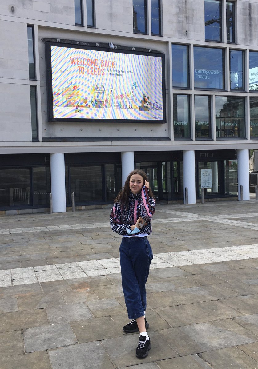 HAHarding's tweet photo. Took Parthenope into Leeds this week to see her winning entry on the @millsqleeds big screen. #welcomebackproject from @mccannleeds https://t.co/b9bjiesNzq