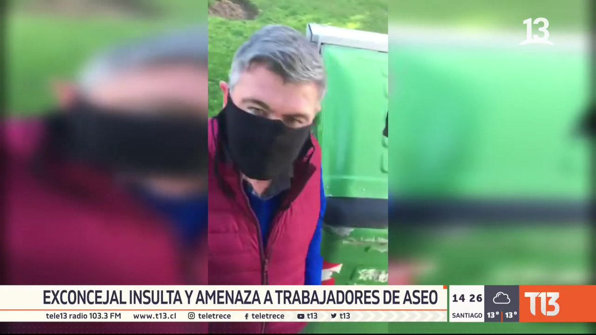T13's tweet photo. Exconcejal insulta y amenaza a trabajadores de aseo.

EN VIVO por #T13Tarde 📺 » https://t.co/jFVzOIUMeB https://t.co/z5iiTWmFM1