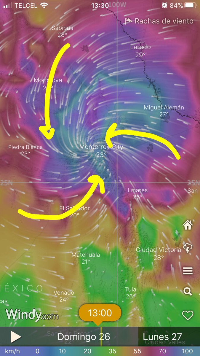 ChaacTlaloc's tweet photo. Amplio giro ciclónico cubre todo NuevoLeon y Tamaulipas con centro en #Monterrey 1:30pm con ráfagas muy fuertes de viento https://t.co/eYMPg9oJ0o