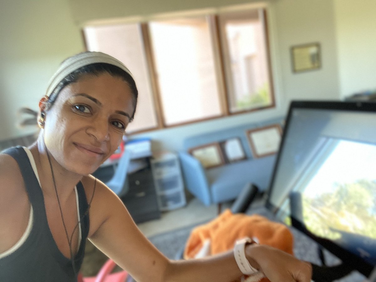 rachnatshroff's tweet photo. Not a bad start to Sunday to try to keep up w/ the fierce @TaylorRiall on my @onepeloton & the @SurgOncUATucson team! Missed you @mcwhmd! Somehow survived HIIT and Hills followed by intense #Doonya Bollywood aerobics class. Going to go pass out now...@UAWomenAcadMed @UAZCancer https://t.co/8aa48NLuHi