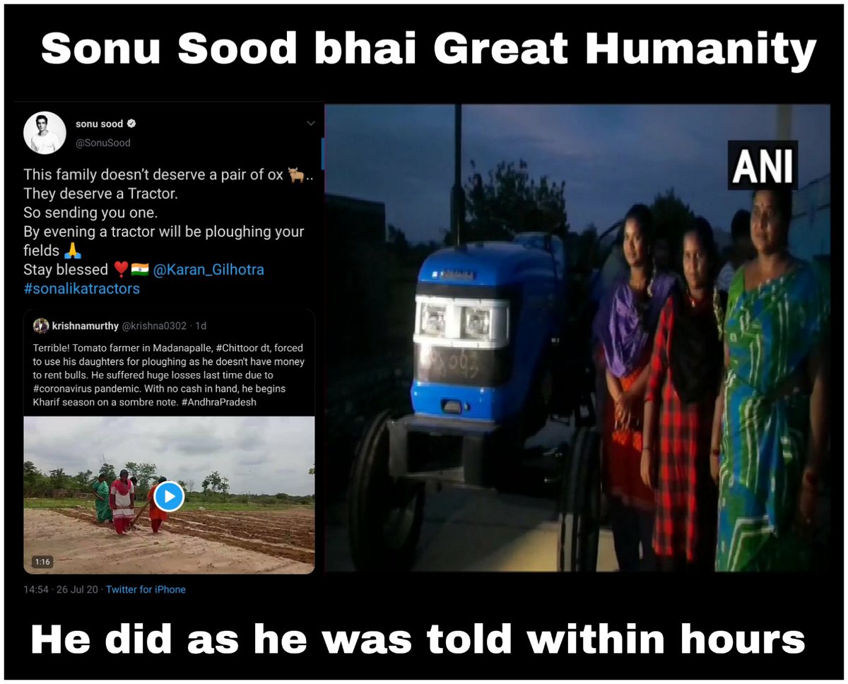 Real hero... 

And... Great humanity... 

Really... Hats off you @SonuSood bhai... 

Proud of you as a human being... 

#Chittoor #AndhraPradesh #SonalikaTractors