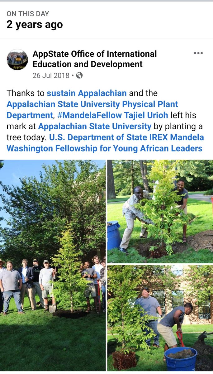tajiel_urioh's tweet photo. Happy #TajTree Day
#MandelaFellows #MWF @WashFellowship @AppStateOIED @sustainApp @IREXintl @ECAatState @AsstSecStateAF @StateDept @BooneNC @usembassytz
Proudly Honorary Citizen of Boone, North Carolina USA. https://t.co/UIZ5cqR3kk