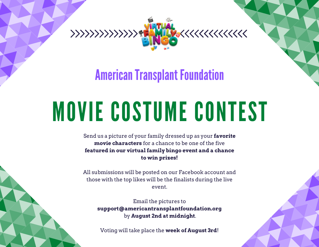 TeamTransplant's tweet photo. Get ready for our Virtual Bingo event by joining our movie costume contest!! Send in your best-themed costumes to us for a chance to be featured in our virtual event 😃 https://t.co/rNSArNWvEI