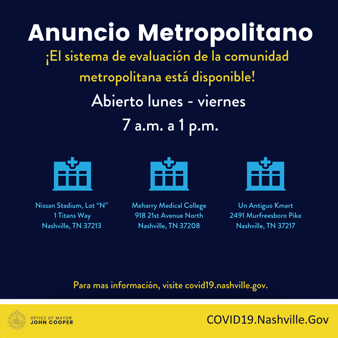 JohnCooper4Nash's tweet photo. I encourage Nashvillians to get tested if you have symptoms or may have been exposed to COVID-19. Our 3 Community Assessment Centers open Monday – Friday, 7:00 a.m. – 1:00 p.m. We have increased capacity to lower wait times. https://t.co/4ckOXcN4dI