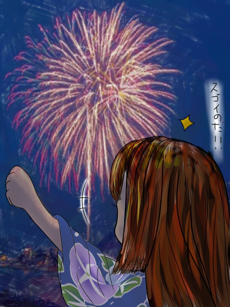 ももずく 長良川の花火何度か見に行った事あるけどとても綺麗 花火の音苦手だけど 温泉むすめ版深夜の真剣お絵描き６０分一本勝負 長良川かがり T Co Gvcdangvvw Twitter