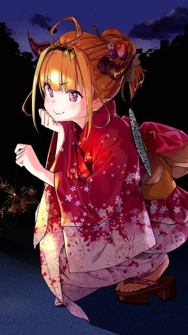 #みかじ絵 
会長と線香花火 