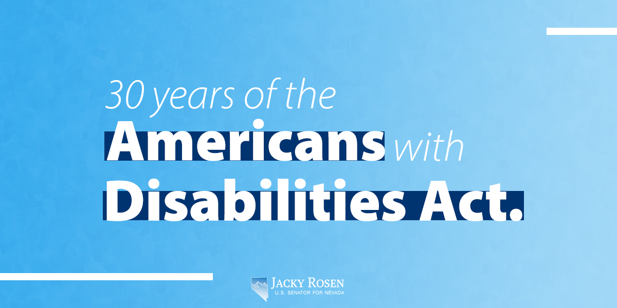 SenJackyRosen's tweet photo. 30 years ago today, the ADA became law, affirming that inclusion matters.
Today, we celebrate this milestone and commit to fighting until everyone can live their lives free of discrimination.
#ADA30 https://t.co/oFh0UdY7rf