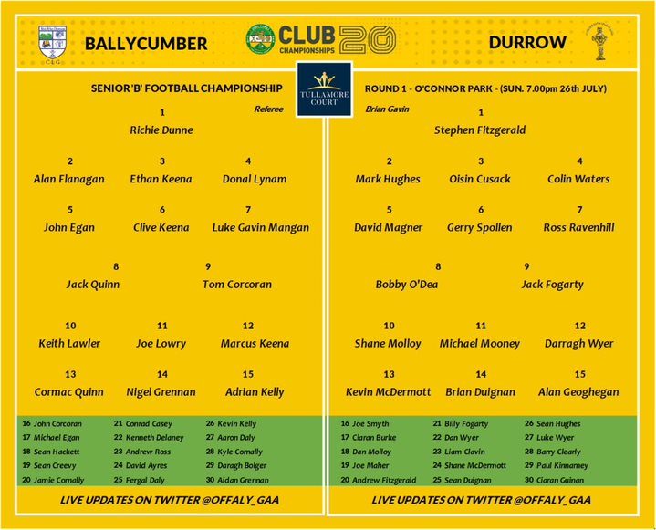 Offaly_GAA's tweet photo. The panels for @Ballycumber_GAA v @DurrowGAA in the SFC B this evening https://t.co/Gkzgfq4qZS