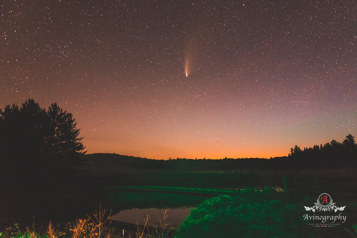Avinography's tweet photo. Final take on Comet NEOWISE over Algonquin sky. The comet has lost it’s luminosity considerably and no more visible with the naked eye. You can still see with binoculars though!

#neowise #algonquinprovincialpark #nightsky #blogto #weathernetwork https://t.co/P8aFmevs0T