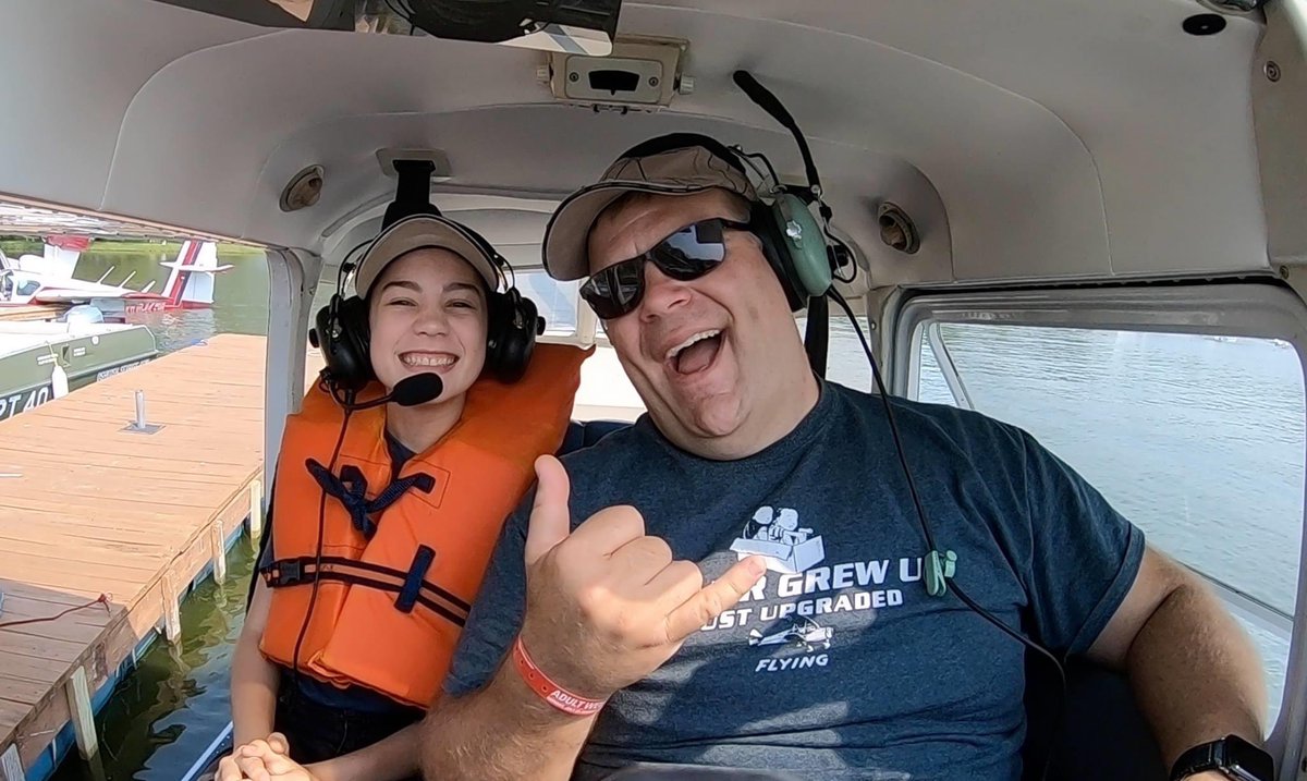rodrakic's tweet photo. Since we all seem to be posting highlights from Oshkoshes past... A great moment from #OSH18. When @seanbseanb took Amelia up for her first ride in a seaplane. #NOTKOSH #OSH20 https://t.co/CRbZZdTIvU