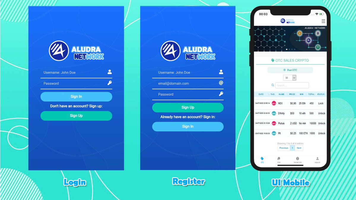New MVP release V0.1
Login, register, ui mobile Aludra

#Aludra #cryptocurrencies #otcmarket
