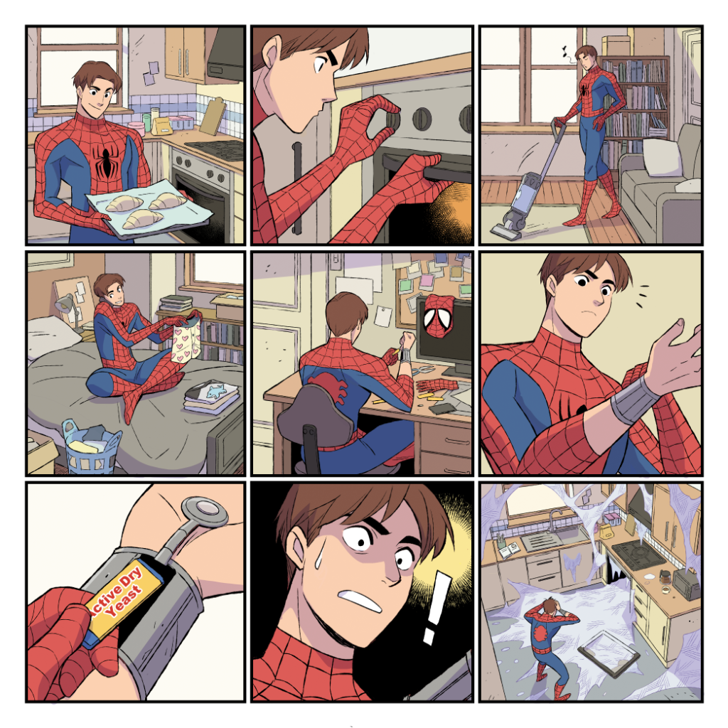SpiderMan's tweet photo. Nailed it. #HeroesAtHome

(📝: @ZebWells, 🎨: @Gurihiru) https://t.co/Ogt1Iieyb0