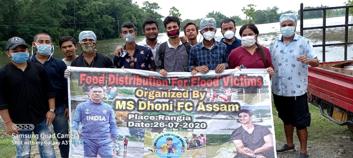 msdhonifcassam's tweet photo. We Distributed Relief Items To The Rangia Flood Victims Today. The Birthday Celebration Of @msdhoni which was postponed due to Lockdown in Guwahati,  We Celebrated The Birthday By Helping 100 Families.Our Team did a great job and celebrated Birthday In This Way. #AssamFloods https://t.co/dv3uZ4lau9
