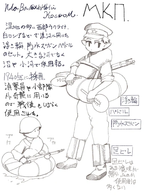 #うき浮き輪くわく #イラスト好きな人と繋がりたい #絵描きさんと繋がりたい  #ソ連軍 #夏の創作クラスタフォロー祭り 
すみません被りました! 
昔本物を見ましたが、重い!というのが印象でした、、。 