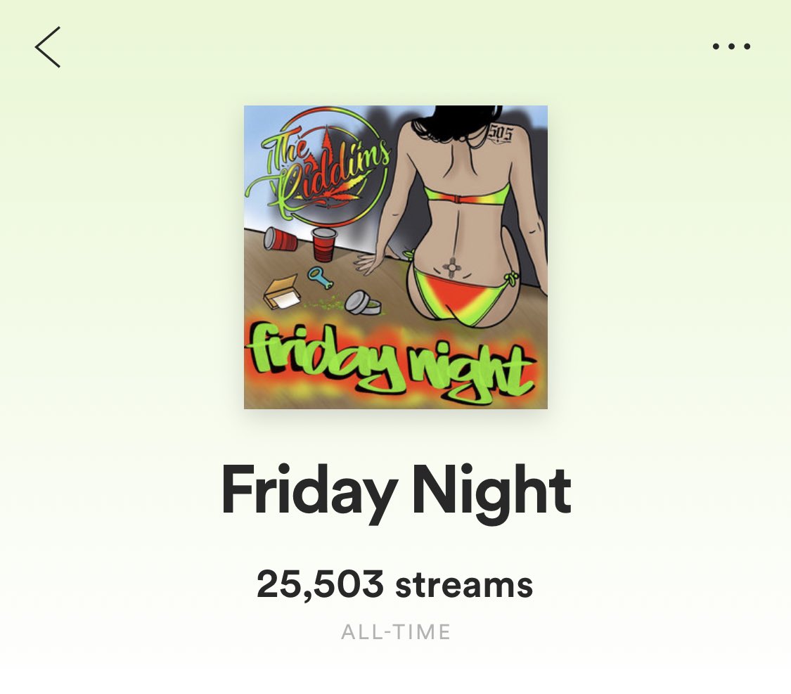 TheRiddimsMusic's tweet photo. Friday Night just passed 25K streams on @spotify!! It’s been a little over 3 months since it came out. Thank you to every single person who has listened to it! Are you ready for more music?? #FridayNight #25KStreams #TheRiddims #HighDesertReggae https://t.co/0cDEGMk4lq