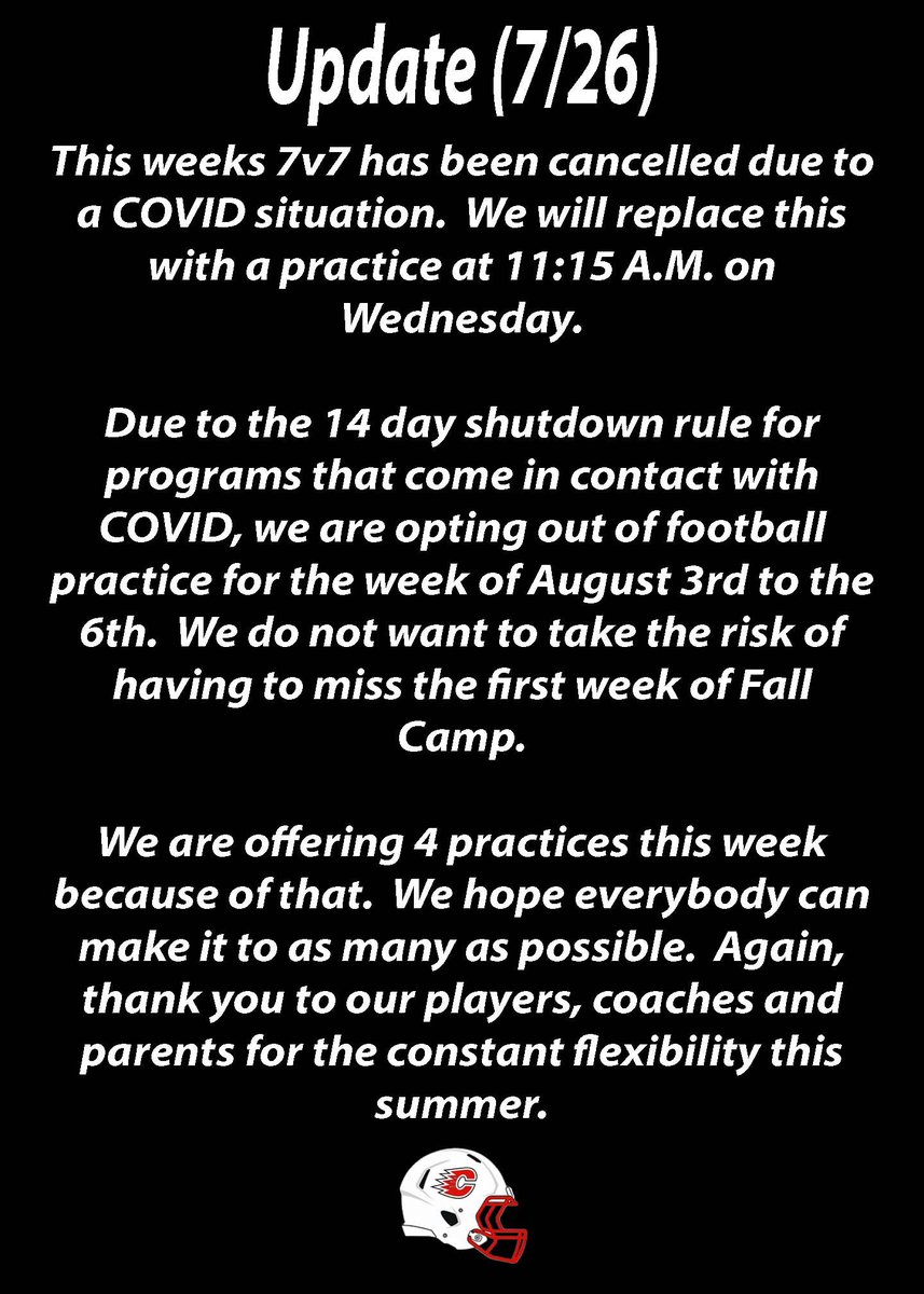 CentCougsFB's tweet photo. We knew to have opportunities this summer we would have to be flexible as a program. The next two weeks have some big changes. Please read each one closely and spread to everyone. An email will be sent later today. https://t.co/5gdm4fsQ9B