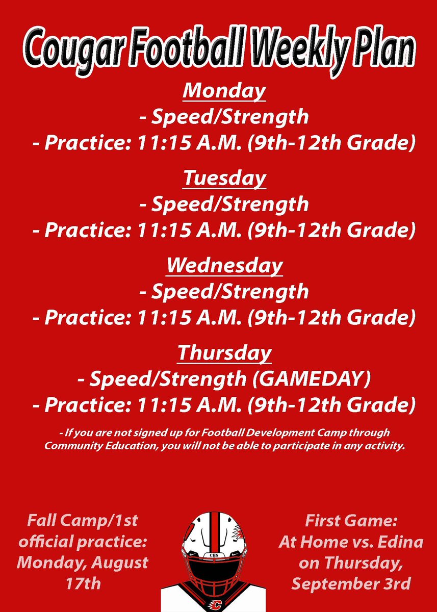CentCougsFB's tweet photo. We knew to have opportunities this summer we would have to be flexible as a program. The next two weeks have some big changes. Please read each one closely and spread to everyone. An email will be sent later today. https://t.co/5gdm4fsQ9B